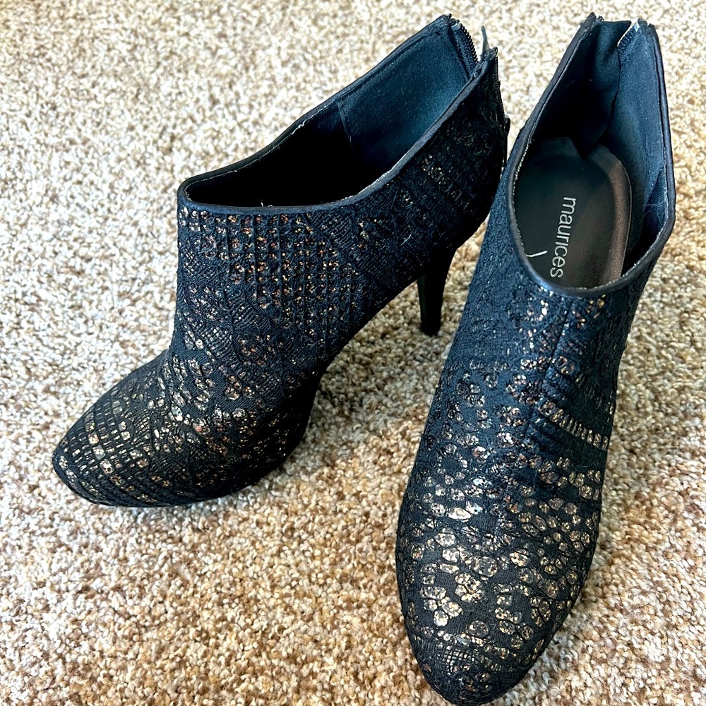 Maurice Black and Gold Bootie Heel Size 10